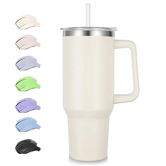 40 oz Tumbler with Handle and Straw, Insulated Stainless Steel